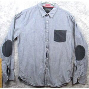 No Retreat Black Label Shirt Mens Large Gray‎ Chambray Elbow Patch Button Up